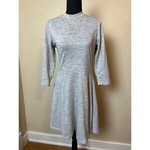 jon & anna gray long sleeve skater dress mock neck a-line medium